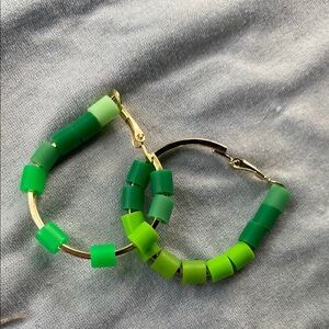 Green and Gold Hoop Earrings